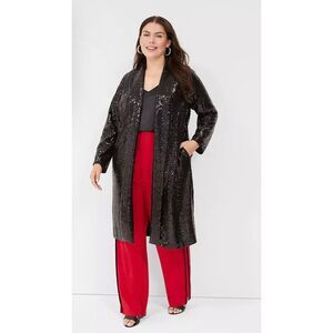NWT Black Sequin Duster Cardigan Lane Bryant Plus Sz 20 Holiday Club Goth Glam